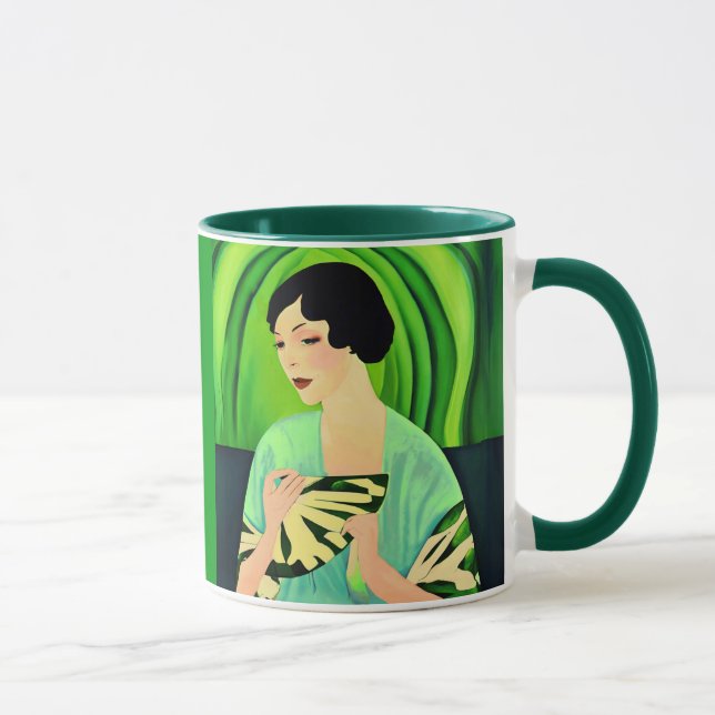 Art Deco Dam med Fläkt i Jade-Grönten Mugg (Höger)