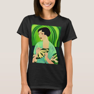 Art Deco Dam med Fläkt i Jade-Grönten T Shirt