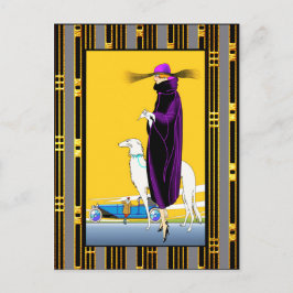 Art Deco Dam med Hund Vykort