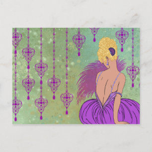 Art Deco Dam med judar - BIANCA: Vår Lilac Vykort