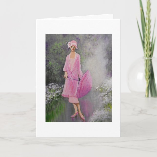 Art Deco, Dam med parasol, anteckningskort (Framsida)