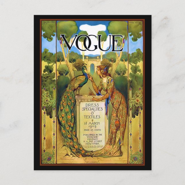 Art Deco Dam med Peacock i Garden Vykort (Framsida)