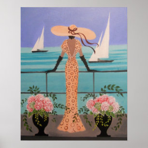 ART DECO DAM PÅ BALCONY POSTER