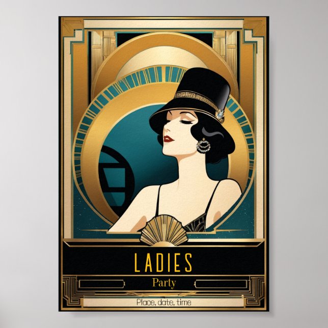 Art Deco Dam Party natt Poster (Framsidan)