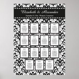 Art Deco Damask bröllopsdiagram 15 Bord Poster