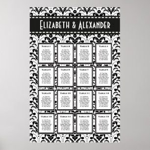 Art Deco Damask bröllopsdiagram 16 Bord Poster