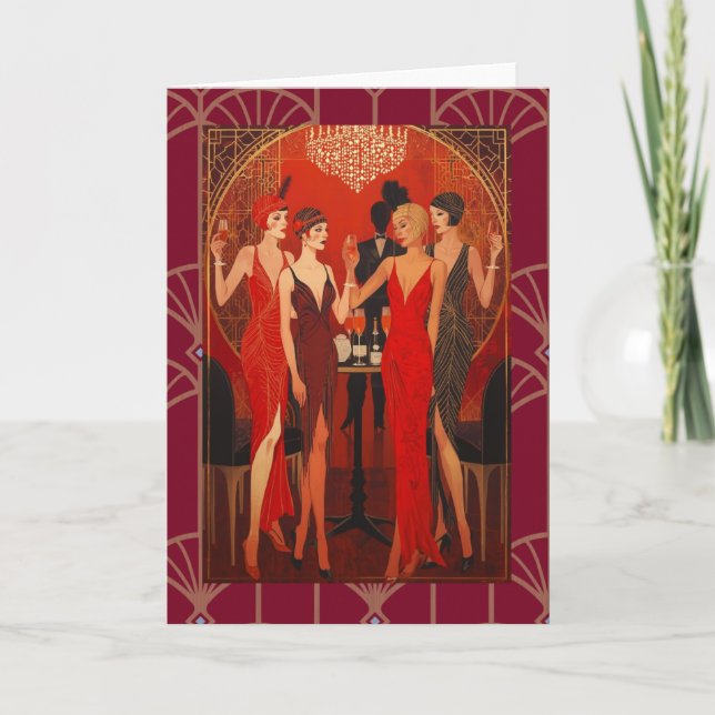 Art Deco - damerna i rött Kort (Framsida)