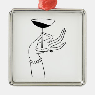 Art Deco Damhand som håller champagneglas Julgransprydnad Metall