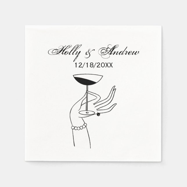 Art Deco Dam's Hand Holding Champagne Glass Pappersservett (Framsidan)