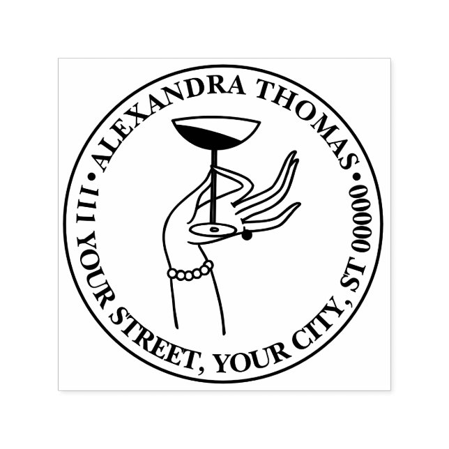 Art Deco Dam's Hand Holding Champagne Glass Självfärgande Stämpel (Design)