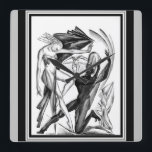 Art Deco "Dancers" från 1920 Fyrkantig Klocka<br><div class="desc">Förbluffande,  unik,  1929,  Art Deco "Dancers" väggklocka i neutralt svart,  vit och grått.</div>