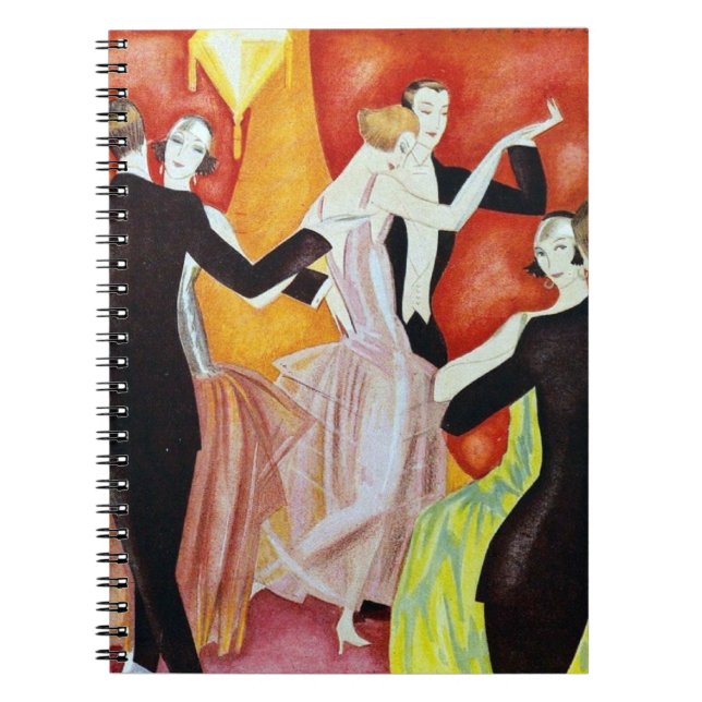 Art Deco Dansande Par 1920-Talets Ballsal Anteckningsbok Med Spiral (Framsidan)