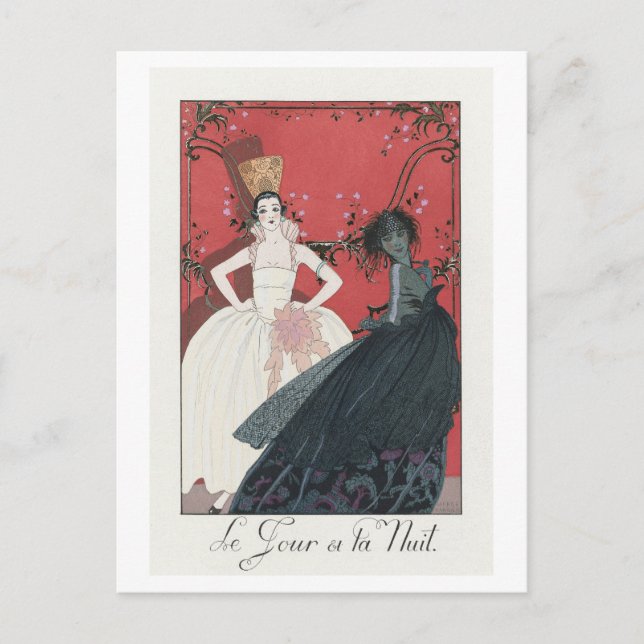 Art Deco "Day and Night" Mode Plate av Barbier Vykort (Framsida)