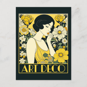 Art Deco Day Woman & Flowers Vykort