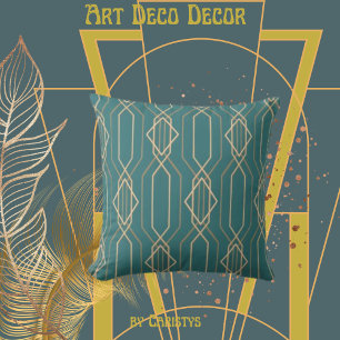 Art Deco Deep Blue/Grönt med Guld Kudde