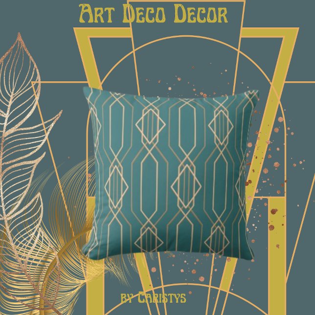 Art Deco Deep Blue/Grönt med Guld Kudde (Skapare uppladdad)