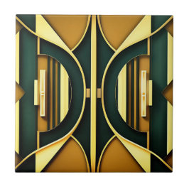 Art Deco Deep Emerald och Guld Tile Kakelplatta