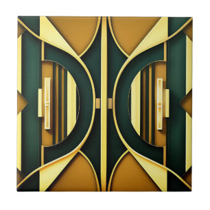 Art Deco Deep Emerald och Guld Tile Kakelplatta