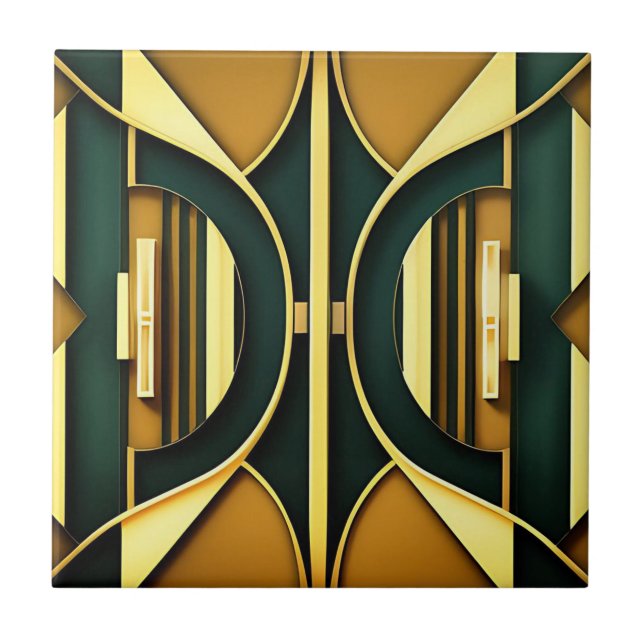 Art Deco Deep Emerald och Guld Tile Kakelplatta (Framsidan)