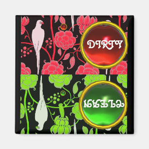 ART DECO DEROS, RED GRÖNT FLOWERS DIRTY CLEAN MAGNET