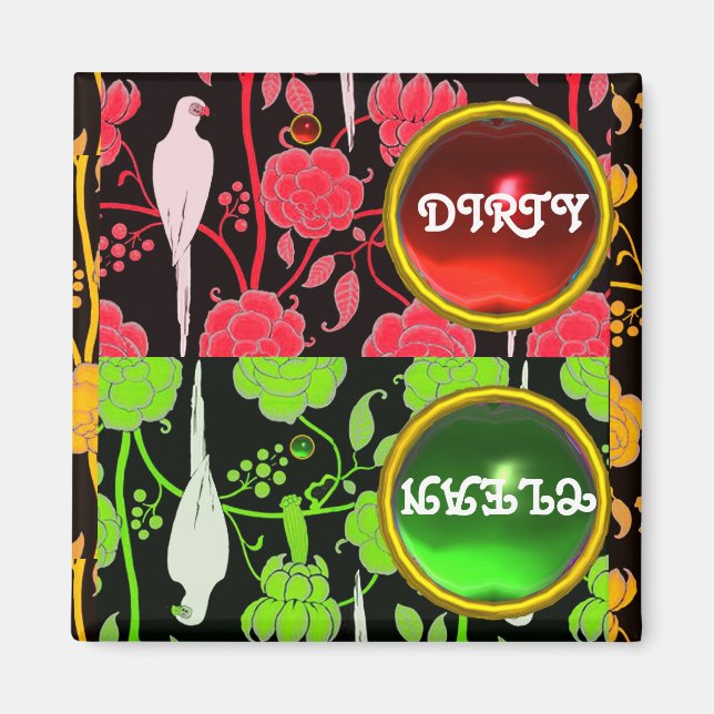 ART DECO DEROS, RED GRÖNT FLOWERS DIRTY CLEAN MAGNET (Framsidan)