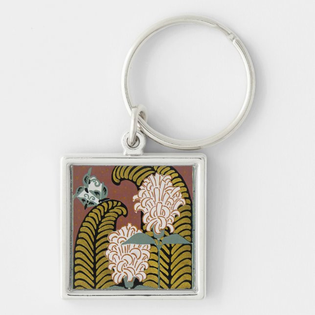 Art Deco Design #3 vid Sunshinedazzle Fyrkantig Silverfärgad Nyckelring (Framsidan)
