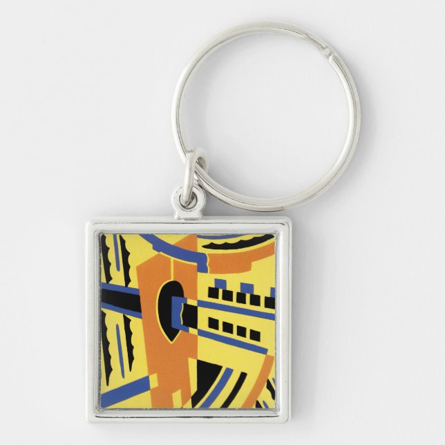 Art Deco-design #5 @ Emporio Moffa Fyrkantig Silverfärgad Nyckelring (Framsidan)