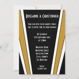Art Deco Design Black och Guld Bröllop Inbjudningar