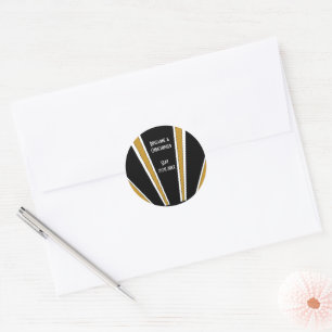 Art Deco Design Black och Guld Bröllop Runt Klistermärke