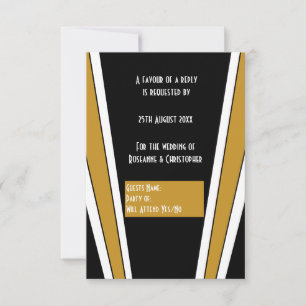 Art Deco Design Svart Och Guld Bröllop OSA Kort