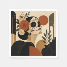 Art Deco Dia De Los Muertos och Halloween servette