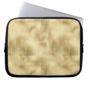 Art Deco Diamond Mönster 2, Guld & Teal Laptop Fodral