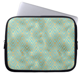 Art Deco Diamond Mönster, Teal & Guld Laptop Fodral