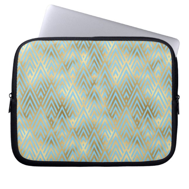 Art Deco Diamond Mönster, Teal & Guld Laptop Fodral (Framsidan)