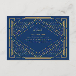 Art Deco Diamond Navy Blue och Guld Bröllop Tilläggskort