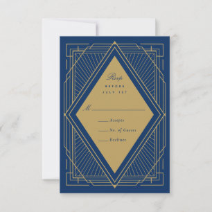 Art Deco Diamond Navy Blue och Guld OSA Kort