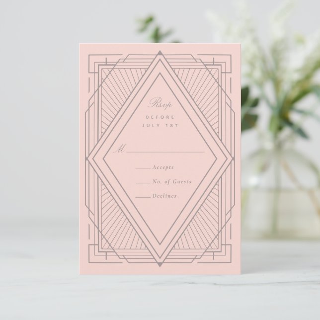 Art Deco Diamond  Rosa Bröllop OSA Kort (Stående Fram)