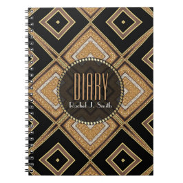Art Deco Diamonds Black Guld - bärbar dator Anteckningsbok Med Spiral
