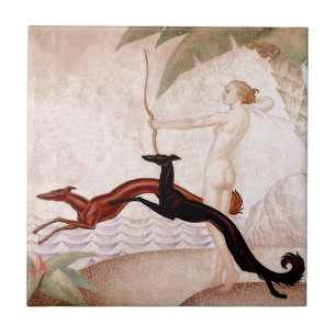 Art déco Diana och Borzoi Kakelplatta