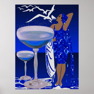 ART DECO Diva DAM Blått Champagne Poster