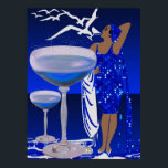 ART DECO Diva DAM Blue Champagne Poster<br><div class="desc">Champagne LARGE Poster ART DECO Poster Diva Fabulous Diva DAM Blue Champagne</div>
