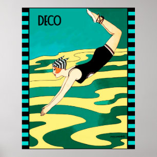 Art Deco Diver (Social Magazine Cover) Poster