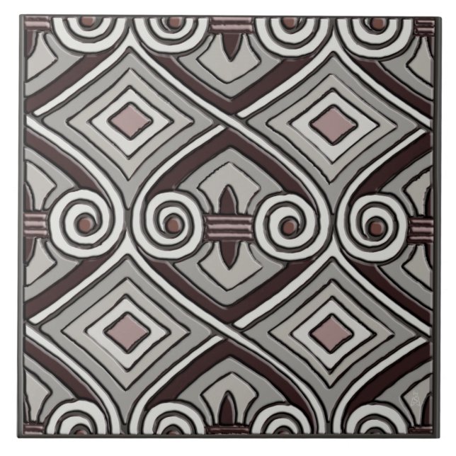 Art Deco do Persia (Grays, OxBlod, Mauve) Kakelplatta (Framsidan)