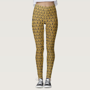 Art Deco Dragon Scales - Blå och Guld Fjäll Leggings