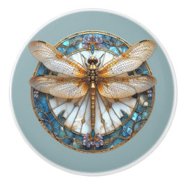 Art Deco Dragonfly Glass Rosa Guld Blue Knopp