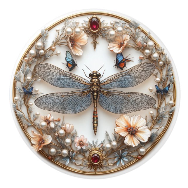 Art Deco Dragonfly Turkvoise Pearls Gems Knopp (Framsidan)