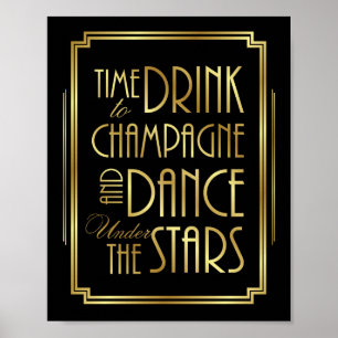 Art Deco DRINK CHAMPAGNE DANCE UNDER STARS Skriv u Poster