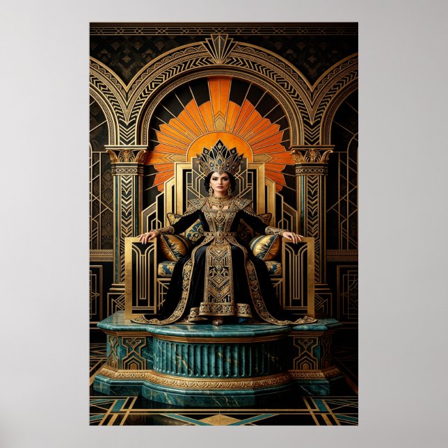 Art Deco Drottningtron Förgylld Palats Guld Poster (Framsidan)