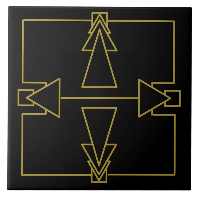 Art Deco-Dubbla Pil Guld och svart Kakelplatta (Framsidan)