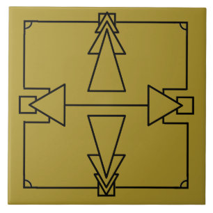 Art Deco Dubbla Pil på Black and Guld Tile Kakelplatta